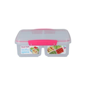 Sistema To Go Quad Split Food Storage Box Clear and Pink 1.74 Liter (Multicolour)